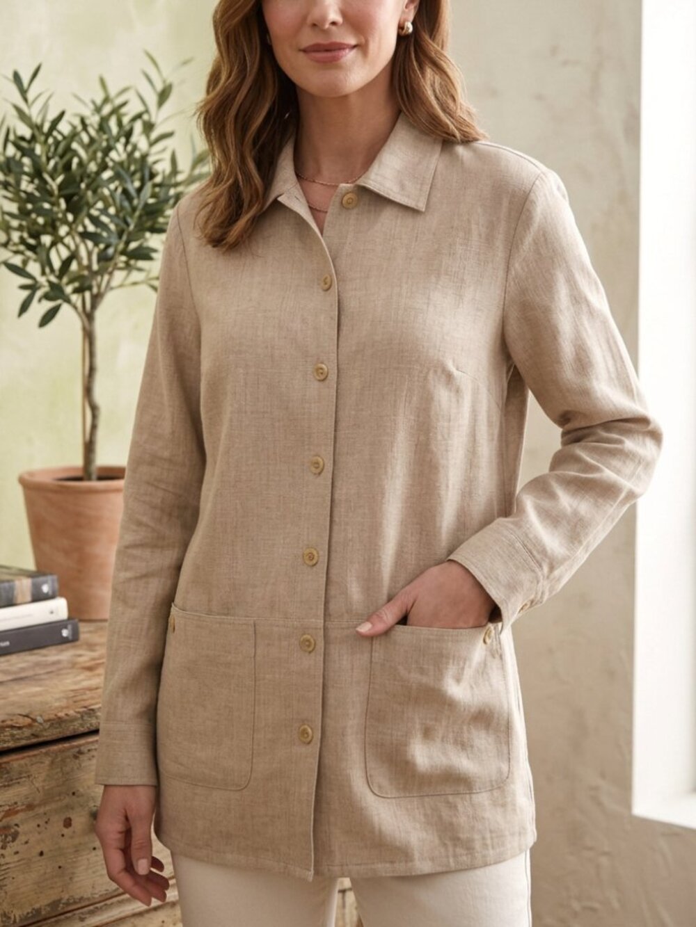 Appleseed's Oatmeal Long Sleeve Button Front Shirt